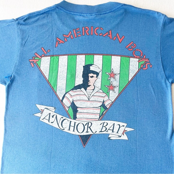VINTAGE 1970s Blue Sailor Single Stitch T-Shirt All American Boys Anchor Bay - Picture 3 of 10